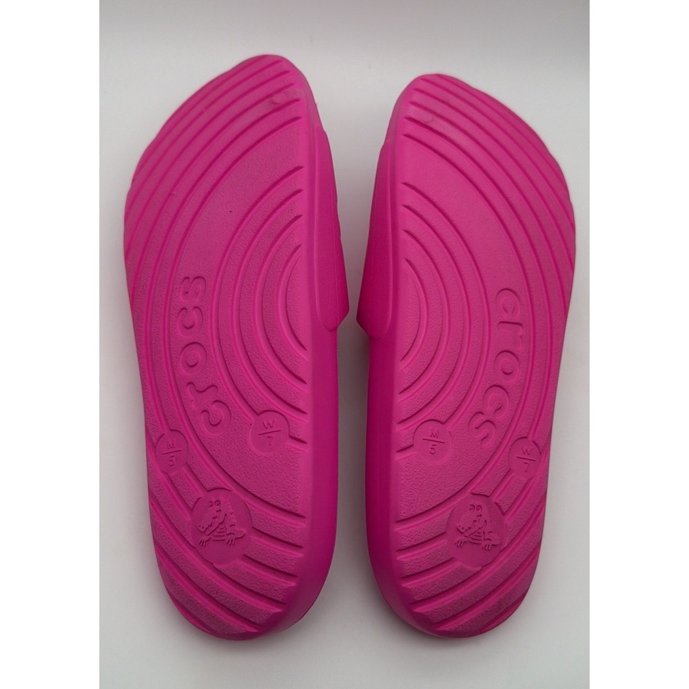 Crocs Slides Neon Pink Slip On Sandals Women's Size 7 - Picture 5 of 6